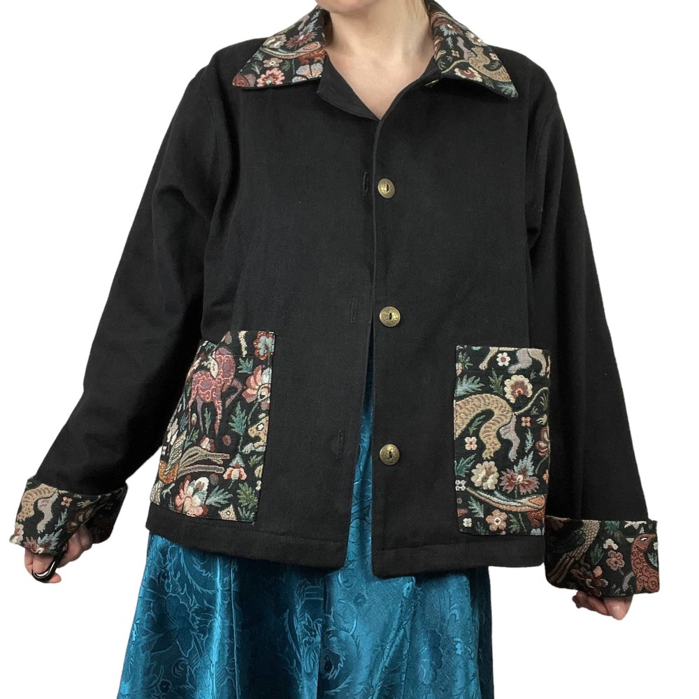 Rare VNT 90's Y2K 80's Black Jacket Patchwork Shacket Cottage Fairy Womens Large
